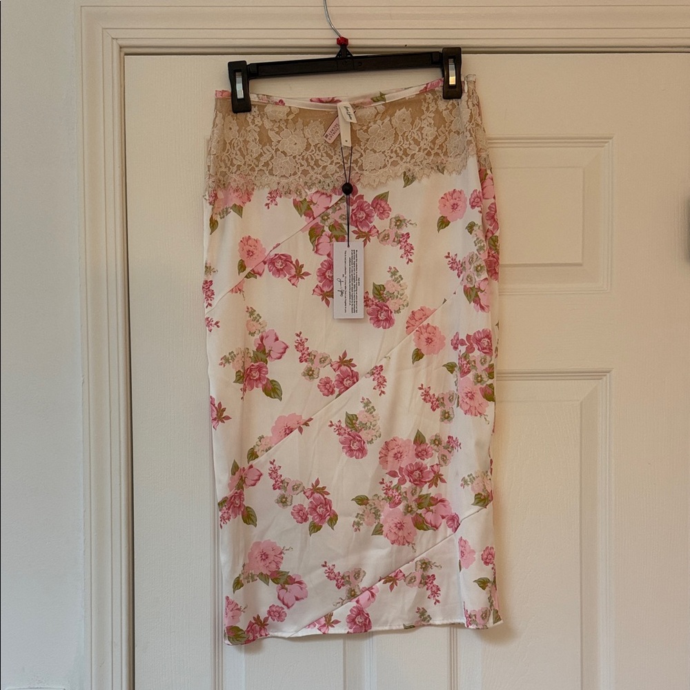 For The Love & Lemons Pink Floral Midi Skirt
